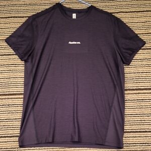 BAMBOO‎ AVE Solid Black Logo Polyester Blend Mens Medium Athletic T Shirt